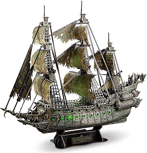 HLFGJE Rompecabezas 3D Adulto Pirata Barco navegación 69 cm LED Curvy del Caribe Flying Dutchman Modelo Kits 360pcs Negro Pearl Ghost Ship Decoración del hogar DIY