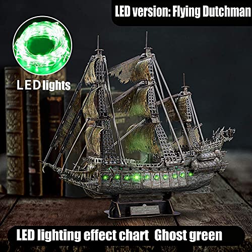 HLFGJE Rompecabezas 3D Adulto Pirata Barco navegación 69 cm LED Curvy del Caribe Flying Dutchman Modelo Kits 360pcs Negro Pearl Ghost Ship Decoración del hogar DIY