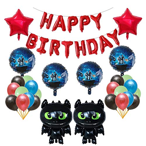 HNTHBZ Globo 1set Cómo Entrenar A Tu Globos De Dientes Ceremonia Negro Dragón Desdentado Bola De La Fiesta De Cumpleaños del Bebé Héroe Temático Decoración Juguetes (Color : Black)