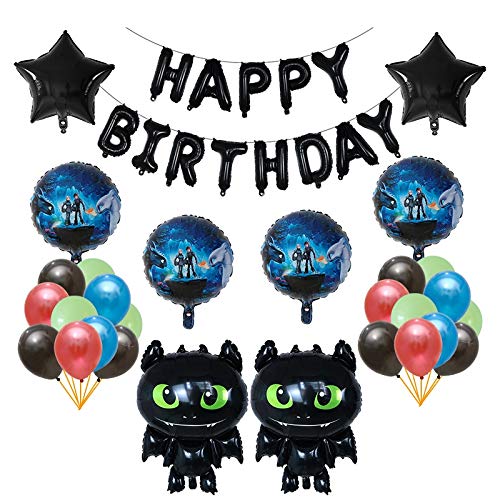 HNTHBZ Globo 1set Cómo Entrenar A Tu Globos De Dientes Ceremonia Negro Dragón Desdentado Bola De La Fiesta De Cumpleaños del Bebé Héroe Temático Decoración Juguetes (Color : Black)