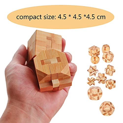 Holzsammlung 12 Piezas Cubo 3D Rompecabezas de Madera, Prueba de Inteligencia Kongming Classic Puzzle Bloqueo Educativo Juego de Prueba de Inteligencia Juguetes Navidad Regalo para Adultos Niños