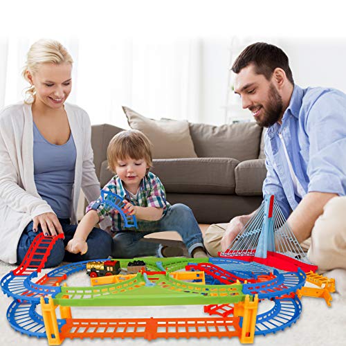 HOMCENT Juego de carriles con puente musical y cable eléctrico LED para niños, niños pequeños, preescolar, niños y niñas