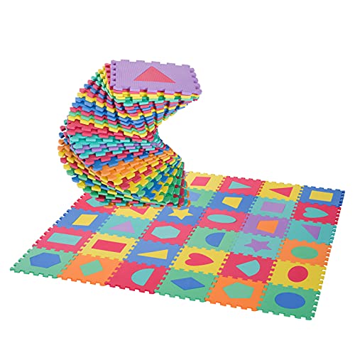 HOMCOM 36 Piezas Alfombra Puzzle Niños 31x31x1 cm con 18 Figuras Geométricas Colchoneta Suave 3,24 m² de Espuma EVA Lavable Juego Rompecabezas Bebé Multicolor