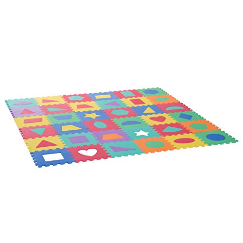 HOMCOM 36 Piezas Alfombra Puzzle Niños 31x31x1 cm con 18 Figuras Geométricas Colchoneta Suave 3,24 m² de Espuma EVA Lavable Juego Rompecabezas Bebé Multicolor