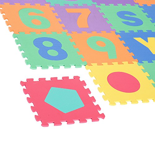 HOMCOM 48 Piezas Alfombra Puzzle para Niños de 31x31x1cm con 26 Letras Números 0 al 9 y 12 Tipos de Fuguras Geométricas Colchoneta Suave 4,32 m² de Espuma EVA