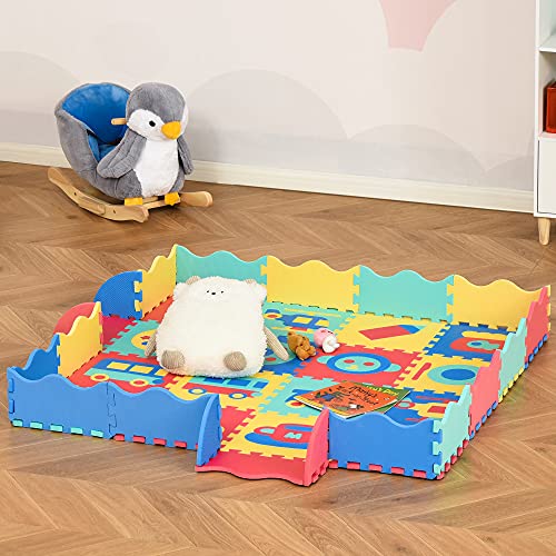 HOMCOM Alfombra Puzzle para Niños 150x150 cm con 36 Piezas de Espuma EVA Suave Área de 1,44 m² Colchoneta Rompecabezas para Bebé Multicolor