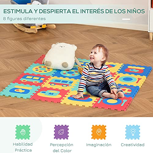 HOMCOM Alfombra Puzzle para Niños 150x150 cm con 36 Piezas de Espuma EVA Suave Área de 1,44 m² Colchoneta Rompecabezas para Bebé Multicolor