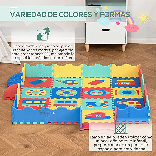 HOMCOM Alfombra Puzzle para Niños 150x150 cm con 36 Piezas de Espuma EVA Suave Área de 1,44 m² Colchoneta Rompecabezas para Bebé Multicolor