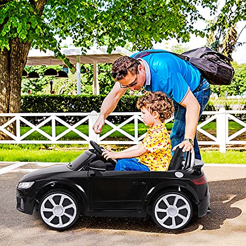 HOMCOM Audi TT Eléctrico Infantil Coche Juguete Niño 3 Años+ con Mando a Distancia con Música y Luces Modos de Aprendizaje Batería 6V Doble Apertura de Puerta Carga 30kg 103x63x44cm Color Negro