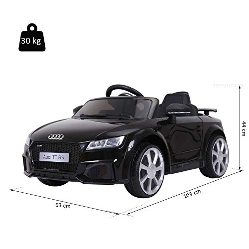 HOMCOM Audi TT Eléctrico Infantil Coche Juguete Niño 3 Años+ con Mando a Distancia con Música y Luces Modos de Aprendizaje Batería 6V Doble Apertura de Puerta Carga 30kg 103x63x44cm Color Negro