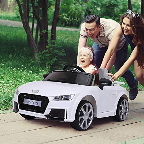 HOMCOM Audi TT Eléctrico Infantil Coche Juguete Niño 3 Años+ con Mando a Distancia con Música y Luces Modos de Aprendizaje Batería 6V Doble Apertura de Puerta Carga 30kg 103x63x44cm Color Blanco