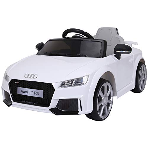 HOMCOM Audi TT Eléctrico Infantil Coche Juguete Niño 3 Años+ con Mando a Distancia con Música y Luces Modos de Aprendizaje Batería 6V Doble Apertura de Puerta Carga 30kg 103x63x44cm Color Blanco