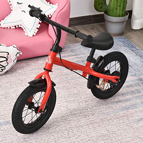 HOMCOM Bicicleta sin Pedales Altura Ajustable con Llantas de Goma Inflables para Niños Mayores de 3 Años Asiento Acolchado Bicicleta de Equilibrio 86x43x60 cm Rojo