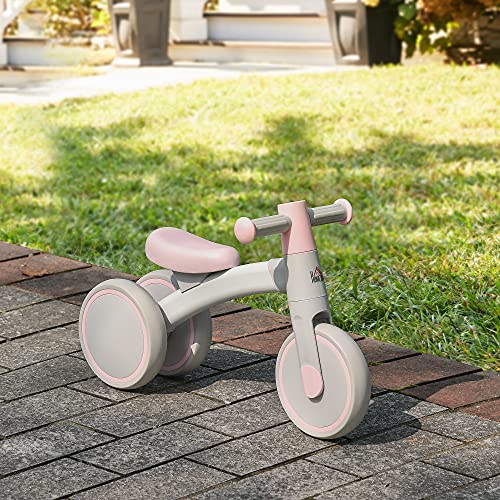 HOMCOM Bicicleta sin Pedales para Niños de 1-3 Años Bicicleta de Equilibrio con 3 Ruedas Silenciosas Correpasillos Triciclo de Bebé 60x24x37 cm Rosa