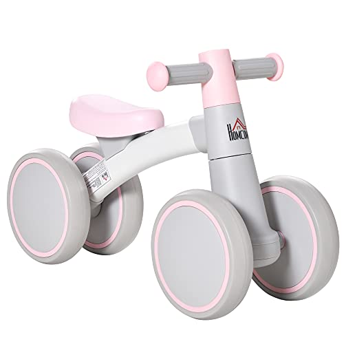 HOMCOM Bicicleta sin Pedales para Niños de 1-3 Años Bicicleta de Equilibrio con 4 Ruedas Ligeras Correpasillos Infantil 60x24x37 cm Rosa