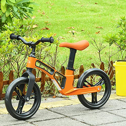 HOMCOM Bicicleta sin Pedales para Niños de 2 a 5 Años Aleación de magnesio Bicicleta de Equilibrio Infantil con Sillín y Manillar Ajustables Ruedas de Goma 86x41x49-56 cm Naranja