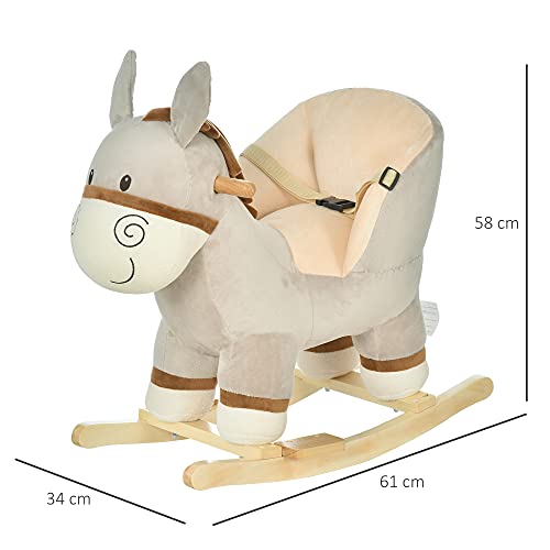 HOMCOM Caballito de Balancín en Forma de Asno Caballo Balancín para Bebé de +18 Meses con Manillar Cinturón de Seguridad y Reposapiés Felpa Suave 61x34x58 cm Gris