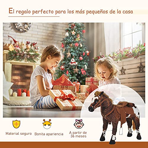 HOMCOM Caballo de Juguete Niños Mayores de 3 años con Silla y Sonidos Pilas Incluidas (Marron)