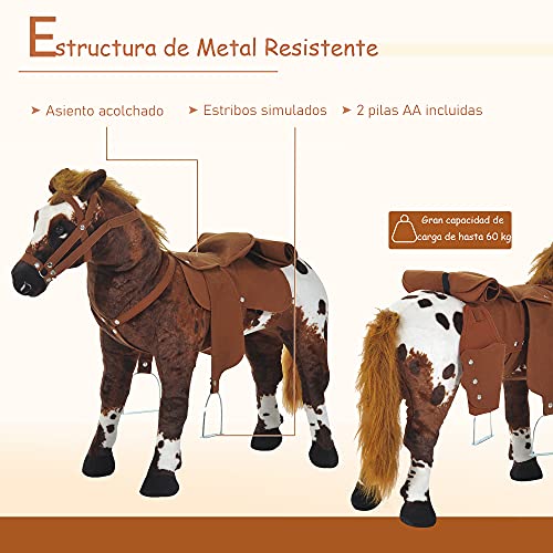 HOMCOM Caballo de Juguete Niños Mayores de 3 años con Silla y Sonidos Pilas Incluidas (Marron)