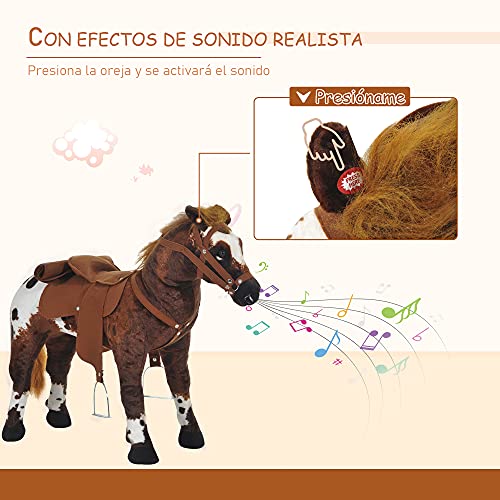 HOMCOM Caballo de Juguete Niños Mayores de 3 años con Silla y Sonidos Pilas Incluidas (Marron)