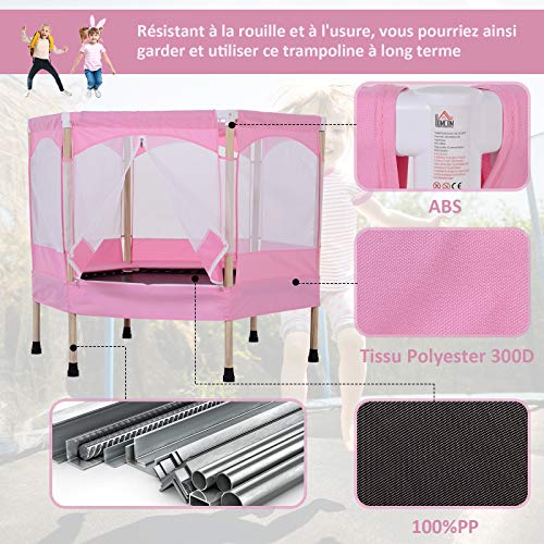 HOMCOM Cama Elástica para Niños Mayores de 3 Años Trampolín Infantil con Red de Seguridad para máximo 80kg 126x109x98cm Rosa