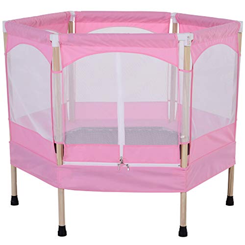 HOMCOM Cama Elástica para Niños Mayores de 3 Años Trampolín Infantil con Red de Seguridad para máximo 80kg 126x109x98cm Rosa