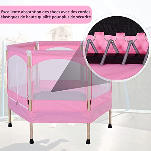 HOMCOM Cama Elástica para Niños Mayores de 3 Años Trampolín Infantil con Red de Seguridad para máximo 80kg 126x109x98cm Rosa