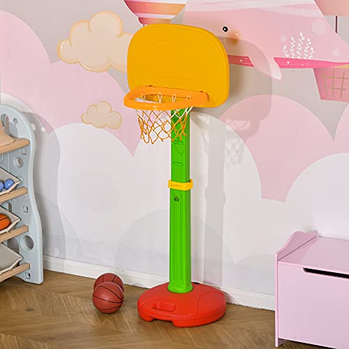 HOMCOM Canasta de Baloncesto Infantil con Altura Ajustable 2 Pelotas e Inflador para Niños +3 Años Juguetes Deportivos en Interiores y Exteriores 52,5x44x120-160 cm Multicolor