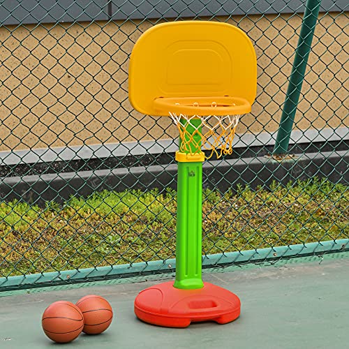 HOMCOM Canasta de Baloncesto Infantil con Altura Ajustable 2 Pelotas e Inflador para Niños +3 Años Juguetes Deportivos en Interiores y Exteriores 52,5x44x120-160 cm Multicolor