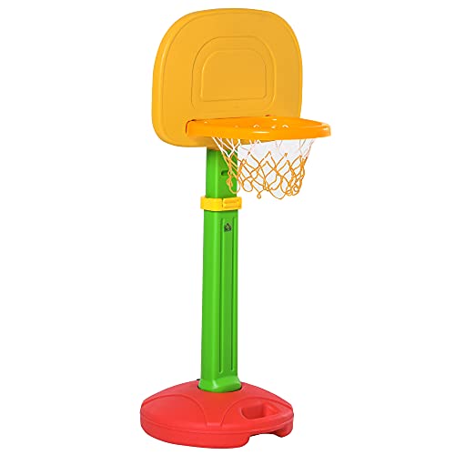 HOMCOM Canasta de Baloncesto Infantil con Altura Ajustable 2 Pelotas e Inflador para Niños +3 Años Juguetes Deportivos en Interiores y Exteriores 52,5x44x120-160 cm Multicolor