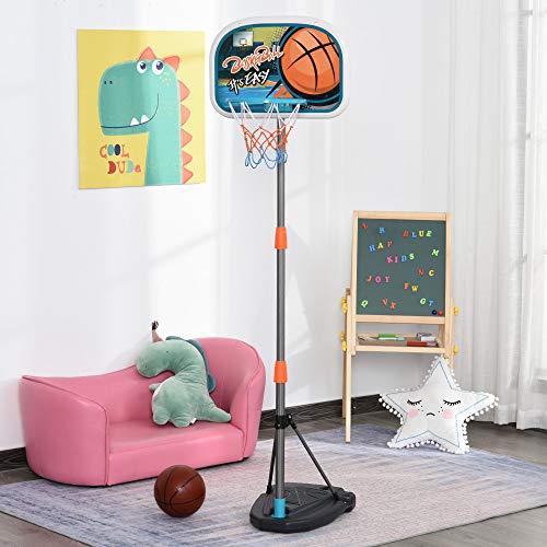 HOMCOM Canasta de Baloncesto para Niños Aro Baloncesto con Soporte Altura Ajustable y Base Rellenable Incluida Interior y Exterior 32x65x126-158 cm