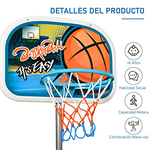 HOMCOM Canasta de Baloncesto para Niños Aro Baloncesto con Soporte Altura Ajustable y Base Rellenable Incluida Interior y Exterior 32x65x126-158 cm