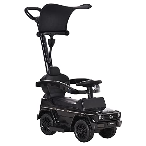 HOMCOM Coche Correpasillos para Niños +12 Meses Mercedes G350 Empujador Andador con Bocina Capota Extraíble Respaldo y Barandilla 85,5x40,5x95 cm Negro