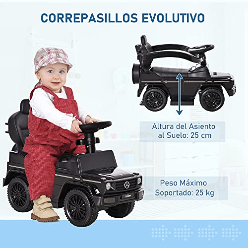 HOMCOM Coche Correpasillos para Niños +12 Meses Mercedes G350 Empujador Andador con Bocina Capota Extraíble Respaldo y Barandilla 85,5x40,5x95 cm Negro