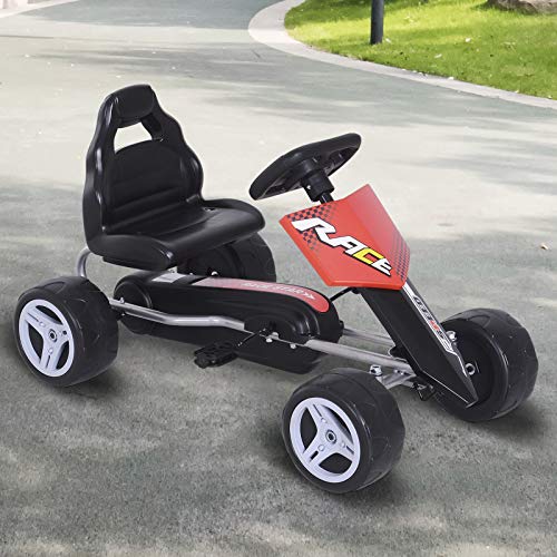 HOMCOM Coche de Pedales Go Kart con Asiento Ajustable Carga 30kg Go Kart Racing Deportivo para Niños 3 Años Juguete Exterior 80x49x50cm Acero