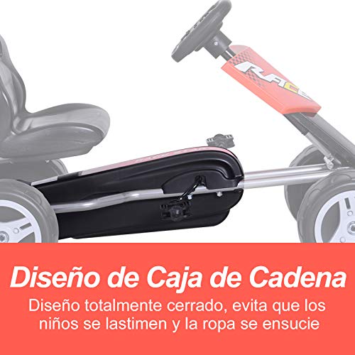 HOMCOM Coche de Pedales Go Kart con Asiento Ajustable Carga 30kg Go Kart Racing Deportivo para Niños 3 Años Juguete Exterior 80x49x50cm Acero