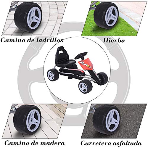 HOMCOM Coche de Pedales Go Kart con Asiento Ajustable Carga 30kg Go Kart Racing Deportivo para Niños 3 Años Juguete Exterior 80x49x50cm Acero