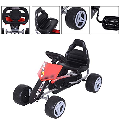 HOMCOM Coche de Pedales Go Kart con Asiento Ajustable Carga 30kg Go Kart Racing Deportivo para Niños 3 Años Juguete Exterior 80x49x50cm Acero