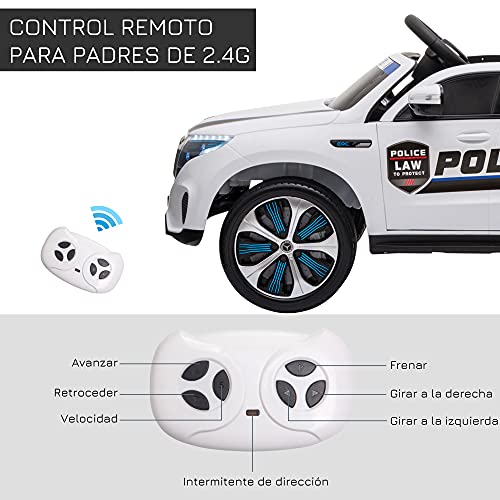 HOMCOM Coche Eléctrico de Policía para Niños Mercedes EQC Batería 12V +3 Años con Mando a Distancia Música Bocina y Faros Doble Apertura 106x68x53 cm Blanco