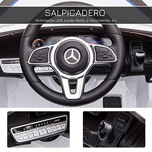 HOMCOM Coche Eléctrico de Policía para Niños Mercedes EQC Batería 12V +3 Años con Mando a Distancia Música Bocina y Faros Doble Apertura 106x68x53 cm Blanco