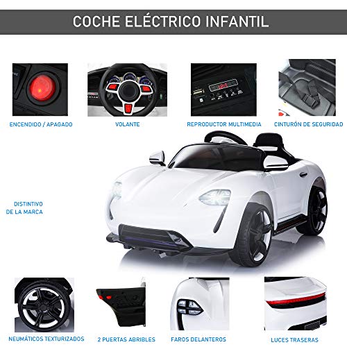 HOMCOM Coche Eléctrico para Niño +3 Años con Mando a Distancia MP3 USB Luces y Sonidos Apertura de Puerta Carga 25kg 115x65x50cm