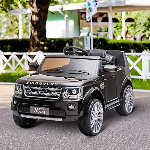 HOMCOM Coche Eléctrico para Niños de +3 Años Landrover con Licencia Control Remoto Batería 12V y 2 Motores Velocidad de 3-5 km/h 102,5x69x55,4 cm Negro