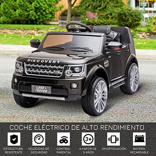 HOMCOM Coche Eléctrico para Niños de +3 Años Landrover con Licencia Control Remoto Batería 12V y 2 Motores Velocidad de 3-5 km/h 102,5x69x55,4 cm Negro