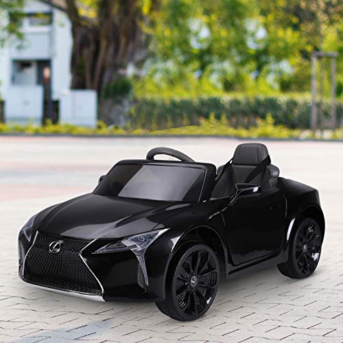 HOMCOM Coche Eléctrico para Niños Mayores de 3 Años Automóvil Infantil Lexus LC500 con Licencia Control Remoto y Manual con Música Bocina y Faros Soporta Máx. 30 kg 106x63x44 cm Negro