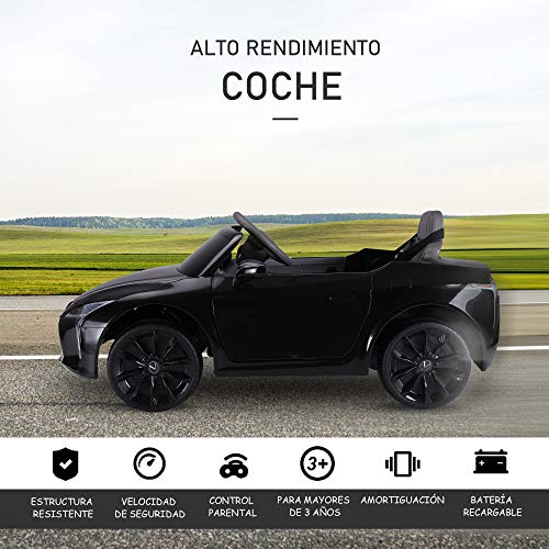 HOMCOM Coche Eléctrico para Niños Mayores de 3 Años Automóvil Infantil Lexus LC500 con Licencia Control Remoto y Manual con Música Bocina y Faros Soporta Máx. 30 kg 106x63x44 cm Negro