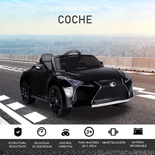 HOMCOM Coche Eléctrico para Niños Mayores de 3 Años Automóvil Infantil Lexus LC500 con Licencia Control Remoto y Manual con Música Bocina y Faros Soporta Máx. 30 kg 106x63x44 cm Negro