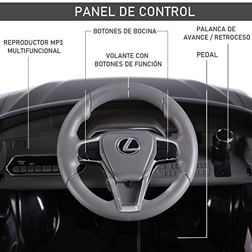 HOMCOM Coche Eléctrico para Niños Mayores de 3 Años Automóvil Infantil Lexus LC500 con Licencia Control Remoto y Manual con Música Bocina y Faros Soporta Máx. 30 kg 106x63x44 cm Negro