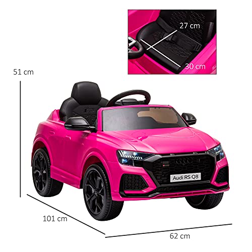 HOMCOM Compatible de Coche Eléctrico Infantil Audi RS Q8 con Batería 6V Mando a Distancia Música MP3 Bocina y Luces 101x62x51 cm Rosa