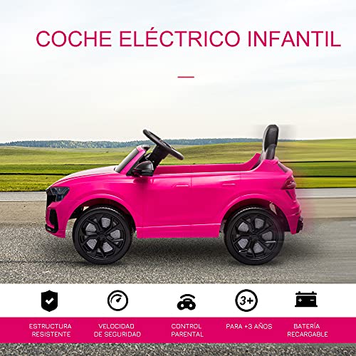 HOMCOM Compatible de Coche Eléctrico Infantil Audi RS Q8 con Batería 6V Mando a Distancia Música MP3 Bocina y Luces 101x62x51 cm Rosa