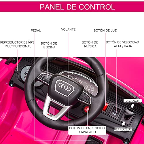 HOMCOM Compatible de Coche Eléctrico Infantil Audi RS Q8 con Batería 6V Mando a Distancia Música MP3 Bocina y Luces 101x62x51 cm Rosa